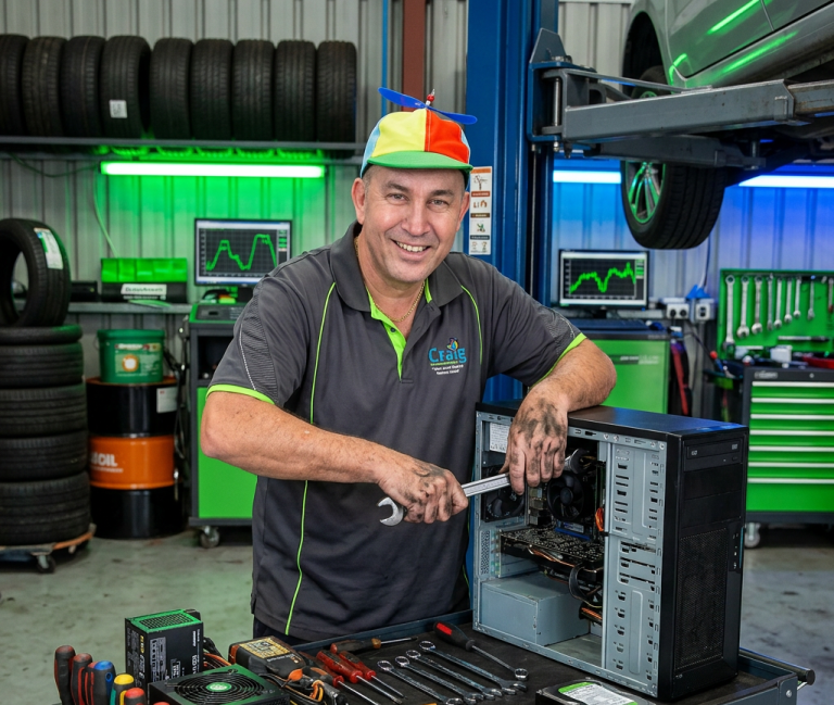 Craig the Computer Geek servicing a computer
